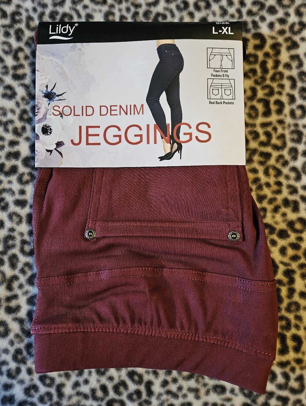 Lildy Solid Denim Jeggings, Size L-XL, Brand New (Burgundy/Maroon Red)